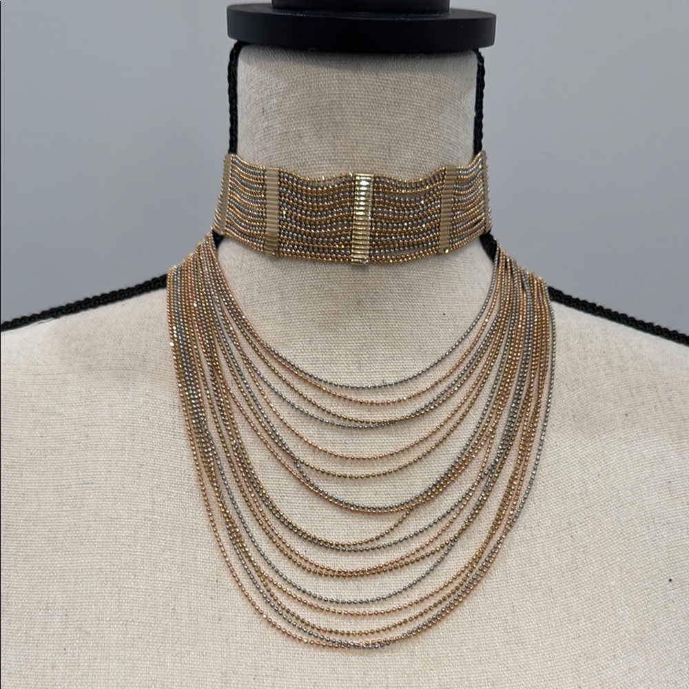 Vintage Rose Gold, Gold and Silver Layered Choker  style Necklace